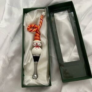 Glass Art Bottle Stopper NIB Snowman
